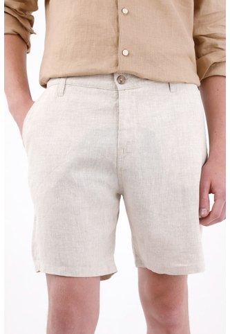Tennis Bermuda Chino Con Textura Natural En Lino Beige Crudo Para Hombre Tennis