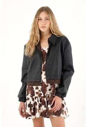 Tennis Chaqueta Corta Con Efecto Cuero Negra Para Mujer