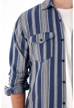 Camisa Manga Larga Con Diseño A Rayas Para Hombre