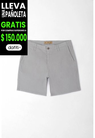 Tennis Bermuda Para Hombre En Algodón Gris Claro Fit Tradicional Con Bolsillos Diagonales Tipo Chino Tennis