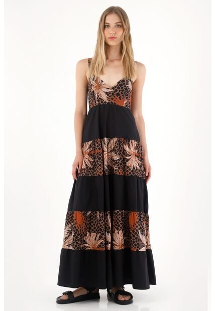 Tennis Vestido Largo De Franjas Estampadas Negro Para Mujer