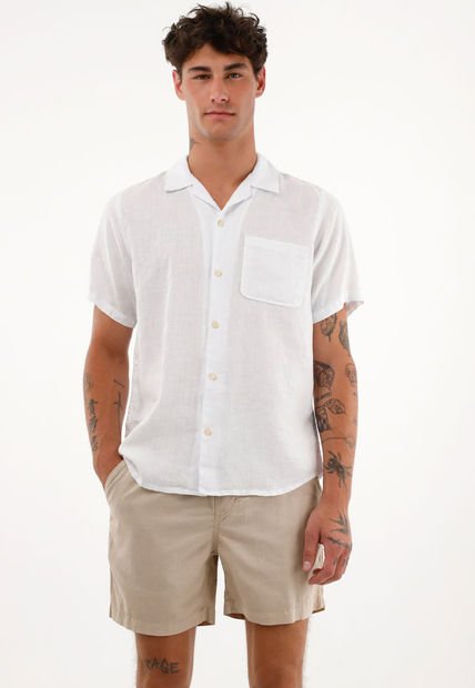 Camisa Crudo Manga Corta En 100% Lino Para Hombre