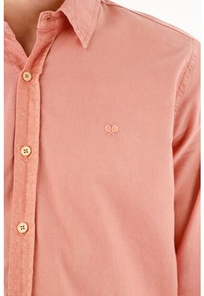 Camisa De Tela Oxford Manga Larga Rosada Para Hombre