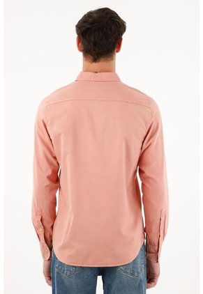 Camisa De Tela Oxford Manga Larga Rosada Para Hombre
