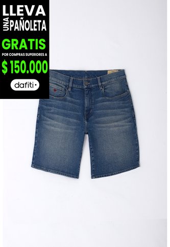 Tennis Bermuda Para Hombre En Denim Azul Corte Recto Con Bordado Tennis