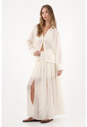 Tennis Camisa Manga Larga Con Transparencia Crudo Para Mujer