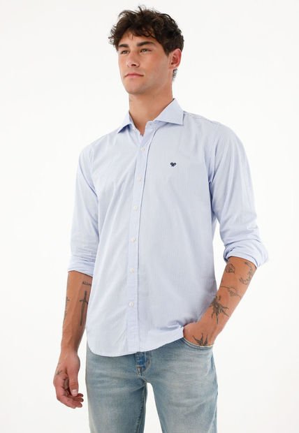 Camisa Azul A Rayas Para Hombre