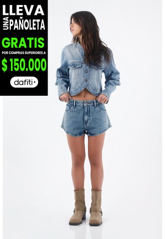Tennis Bermuda Para Mujer De Denim Azul Claro Fit Relajado Con Ruedo Curvo Tennis