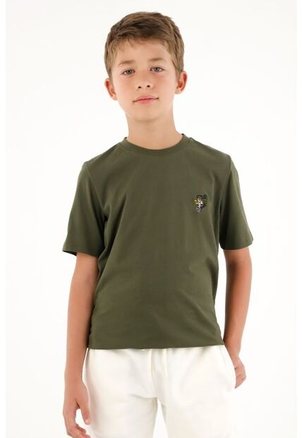 Camiseta Con Bordado Decorativo Verde Para Niño