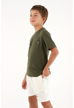 Camiseta Con Bordado Decorativo Verde Para Niño
