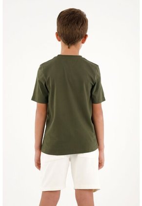 Camiseta Con Bordado Decorativo Verde Para Niño
