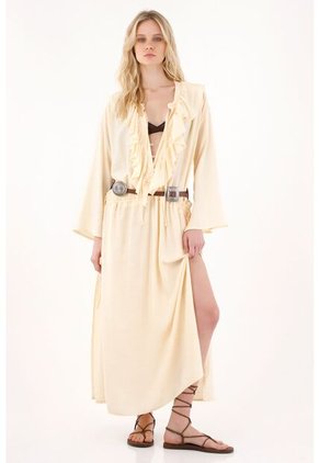 Vestido Largo Con Escote En V Amarillo Para Mujer