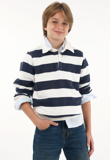 Buzo Tipo Polo Azul Con Estampado De Rayas Para Niño