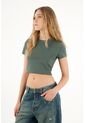Camiseta Manga Corta Ajustada Gris Para Mujer de Tennis