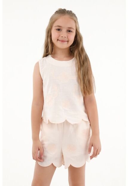 Camisa Crudo Con Bordados De Flores Para Niña