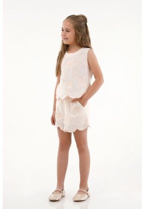 Camisa Crudo Con Bordados De Flores Para Niña