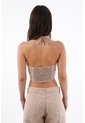 Tennis Top Halter Para Mujer De Algodón Beige Corto Con Tiras de Tennis