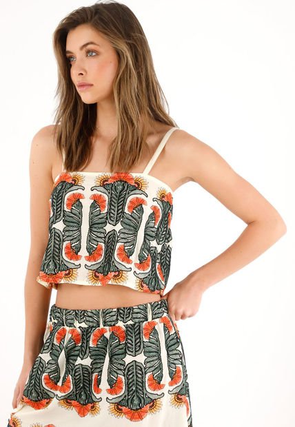 Camisa Corta En Tela Bordada Para Mujer