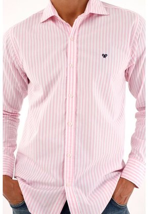 Camisa Rosada Manga Larga Con Diseño A Rayas Para Hombre