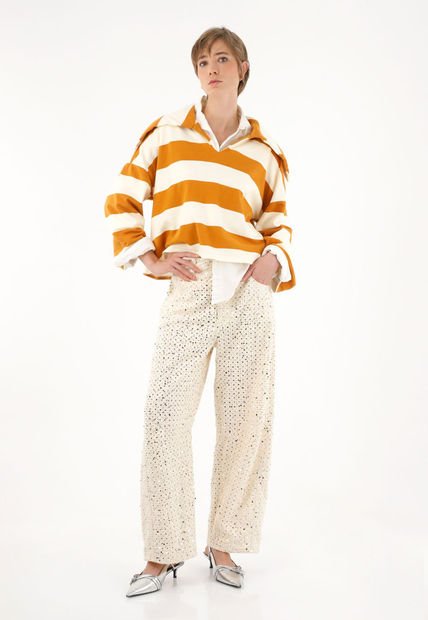 Buzo Amarillo Con Estampado De Rayas Para Mujer