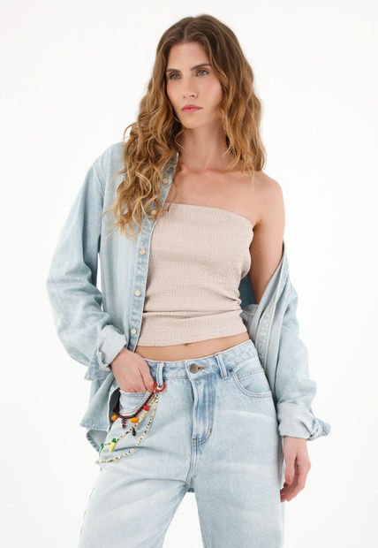 Camiseta Strapless Café Para Mujer