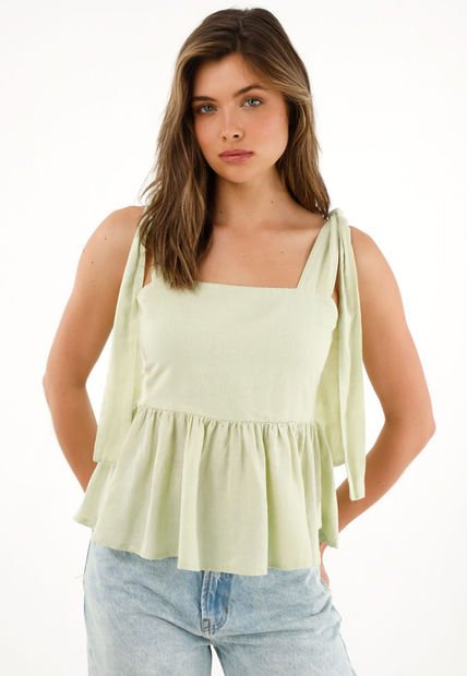 Camisa Verde De Tiras Y Escote Recto Para Mujer