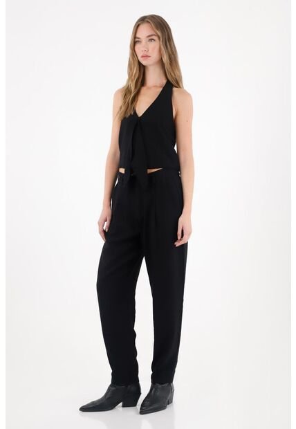 Tennis Pantalón De Tela Fluida Semi Ajustada Negro Para Mujer