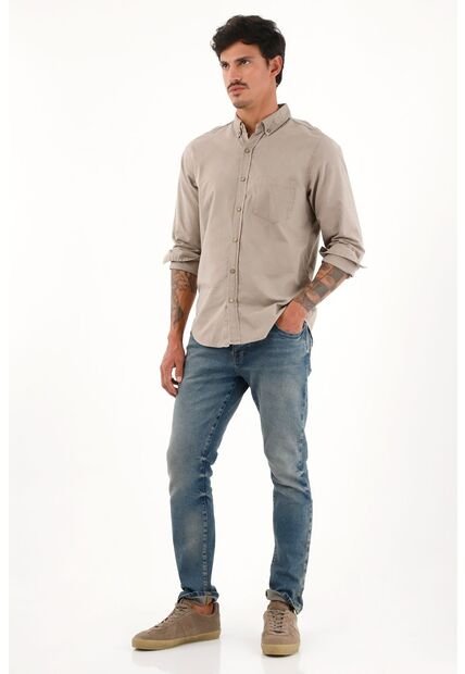 Tennis Camisa Oxford Manga Larga Café Para Hombre