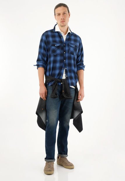 Camisa Leñadora A Cuadros Azul Para Hombre