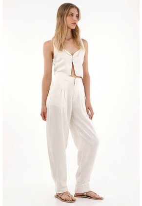 Tennis Pantalón Chino En 100% Lino Crudo Para Mujer