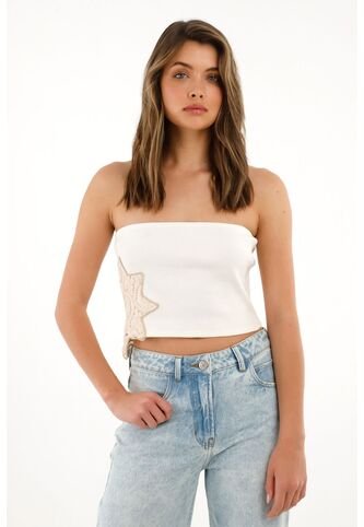 Tennis Camiseta Strapless Crudo Con Aplique Para Mujer Tennis