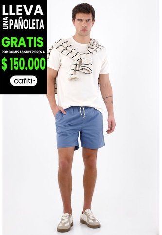 Tennis Bermuda Fit Relajado Con Cordón Bicolor En Algodón Azul Para Hombre Tennis