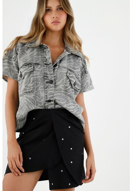 Falda Negra Con Apliques Para Mujer