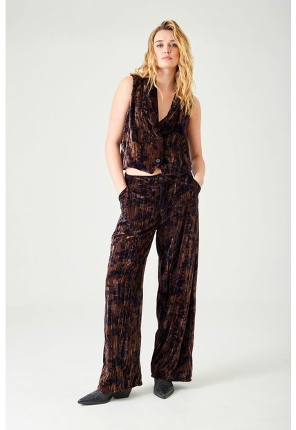 Tennis Pantalón Wide Leg En Terciopelo Café Para Mujer