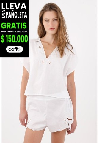 Tennis Bermuda Tradicional Con Borde Calado Floral En Algodón Blanco Para Mujer Tennis