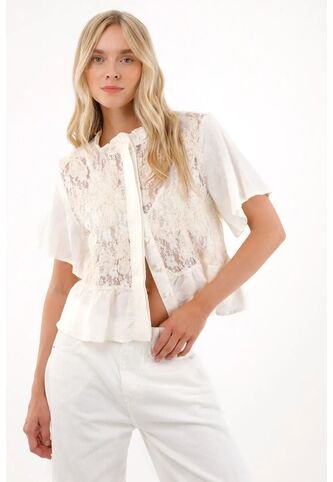 Tennis Camisa Manga Corta Con Encaje Para Mujer Tennis