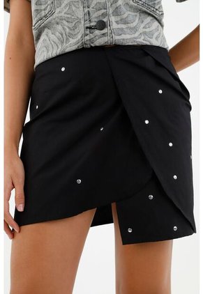 Falda Negra Con Apliques Para Mujer