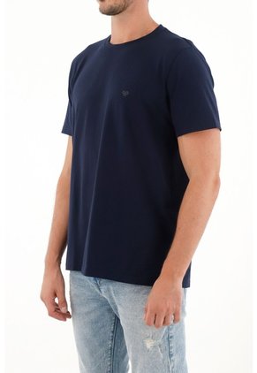 Camiseta Cuello Redondo Azul Para Hombre