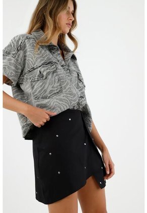 Falda Negra Con Apliques Para Mujer