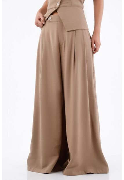 Tennis Pantalón Para Mujer Viscosa Arena Palazzo Con Pliegues Frontales