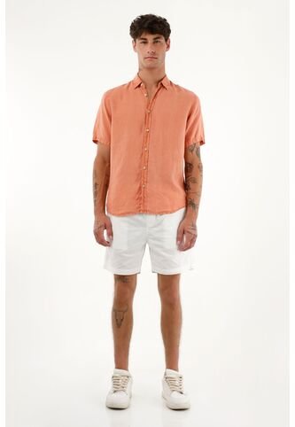Tennis Camisa Manga Corta 100% Lino Naranja Para Hombre Tennis
