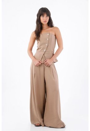 Tennis Pantalón Para Mujer Viscosa Arena Palazzo Con Pliegues Frontales