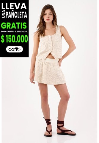 Tennis Falda Corta Corte A Con Textura Botánica En Algodón Beige Para Mujer Tennis