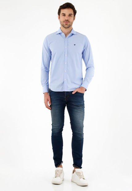 Camisa Azul Manga Larga Para Hombre