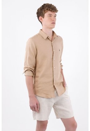 Tennis Bermuda Chino Con Textura Natural En Lino Beige Crudo Para Hombre