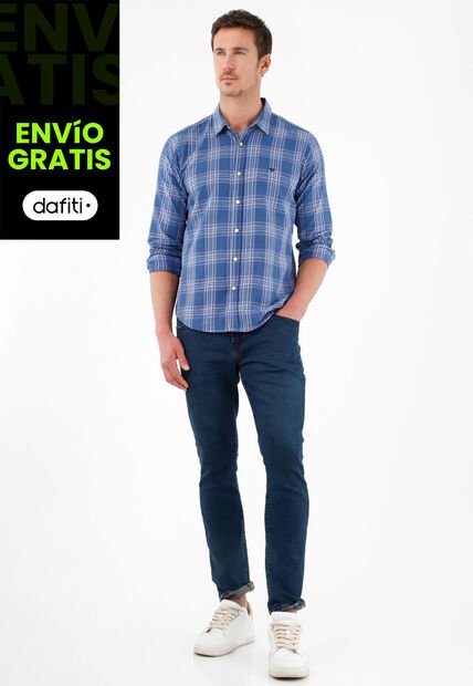 Tennis Camisa Con Diseño A Cuadros Azul Para Hombre