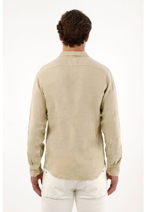 Camisa En 100% Lino Manga Larga Verde Para Hombre