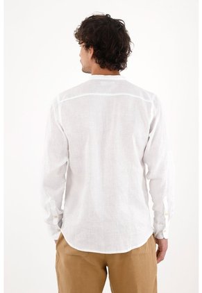 Tennis Camisa En 100% Lino Blanca Con Detalle Fruncido Para Hombre