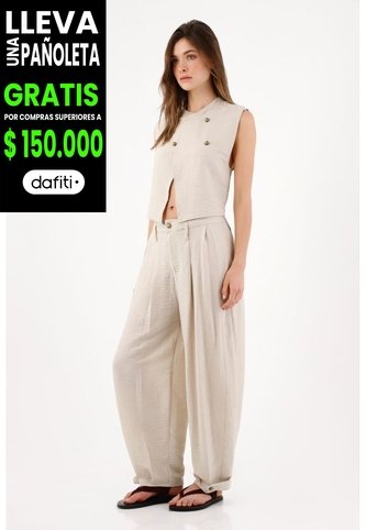 Tennis Pantalón Wide Leg Con Pinzas Frontales En Beige Para Mujer Tennis