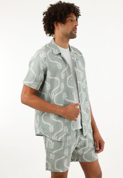 Camisa Con Estampado De Palmeras Para Hombre